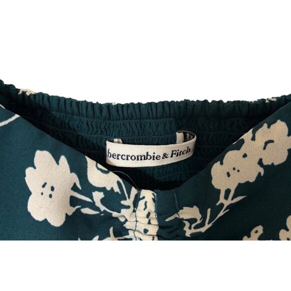 Abercrombie & Fitch Floral Long Sleeve Ruched Crop Top Teal Green Women’s Small - Picture 6 of 6